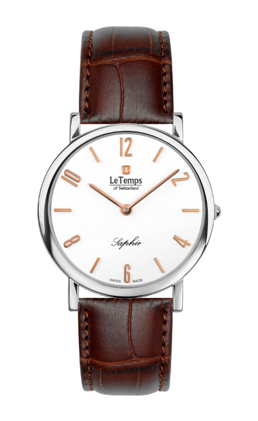 Zafira Slim Unisex Uhr mit silbernem Lederarmband – Saphirglas