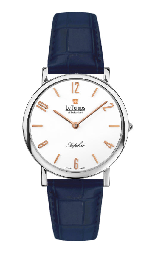 Zafira Slim Unisex Uhr mit silbernem Lederarmband – Saphirglas