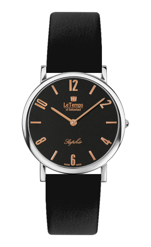 Zafira Slim Unisex Uhr mit silbernem Lederarmband – Saphirglas