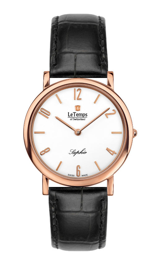 Zafira Slim Unisex Uhr mit goldenem Lederarmband – Saphirglas