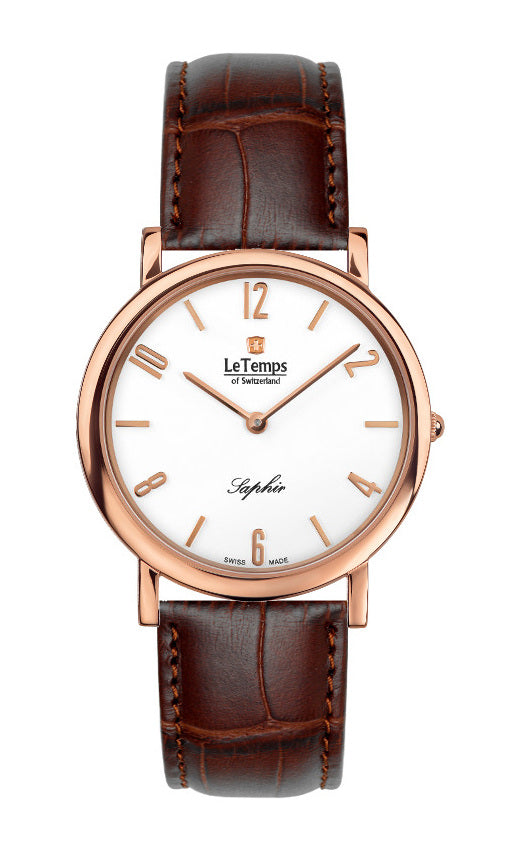 Zafira Slim Unisex Uhr mit goldenem Lederarmband – Saphirglas