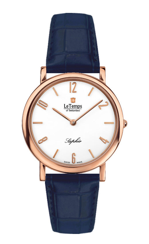 Zafira Slim Unisex Uhr mit goldenem Lederarmband – Saphirglas