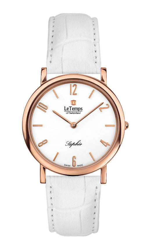 Zafira Slim Unisex Uhr mit goldenem Lederarmband – Saphirglas