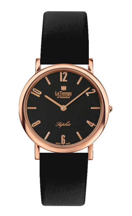 Zafira Slim Unisex Uhr mit goldenem Lederarmband – Saphirglas