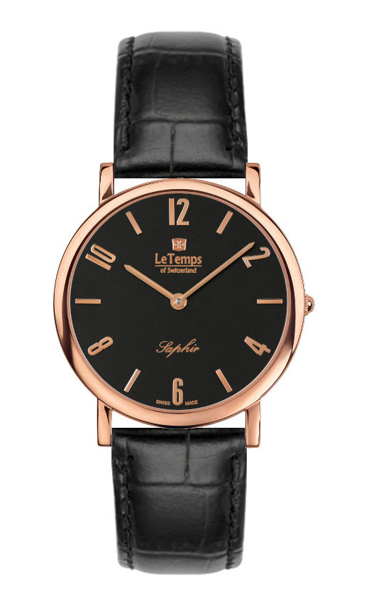Zafira Slim Unisex Uhr mit goldenem Lederarmband – Saphirglas