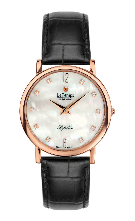 Zafira Slim Unisex Uhr mit roségoldenem Lederarmband – Saphirglas