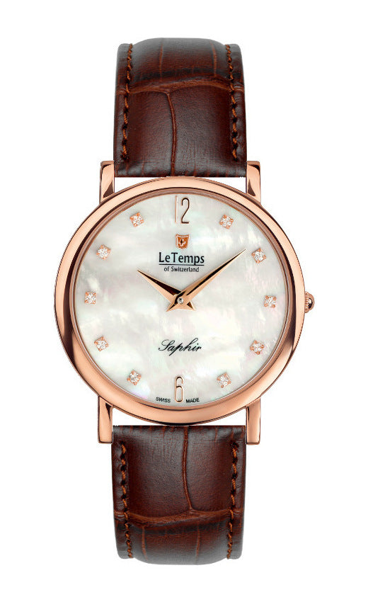 Zafira Slim Unisex Uhr mit roségoldenem Lederarmband – Saphirglas