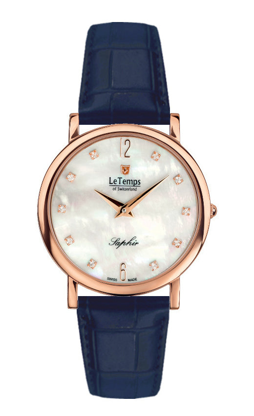 Zafira Slim Unisex Uhr mit roségoldenem Lederarmband – Saphirglas