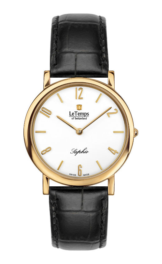 Zafira Slim Unisex Uhr mit vergoldetem Lederarmband – Saphirglas