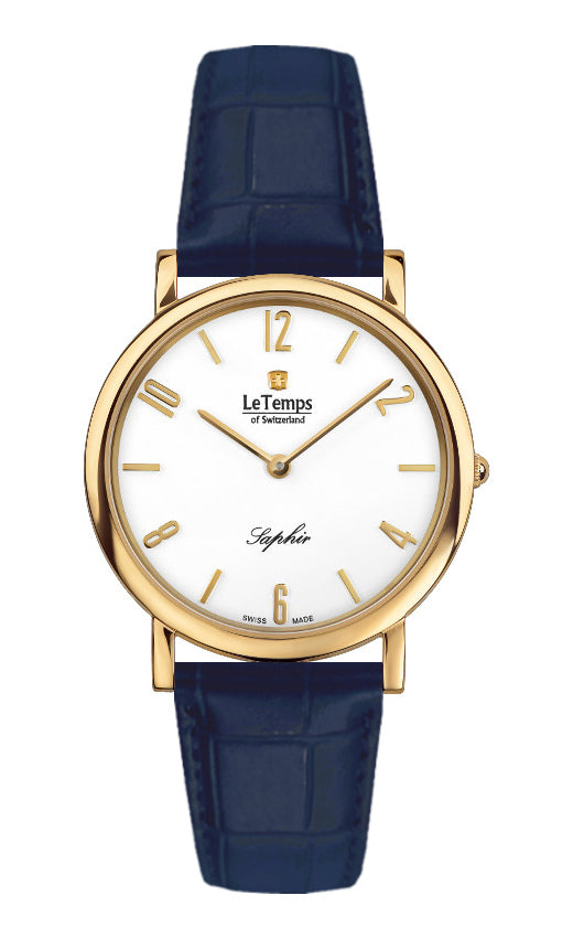 Zafira Slim Unisex Uhr mit vergoldetem Lederarmband – Saphirglas