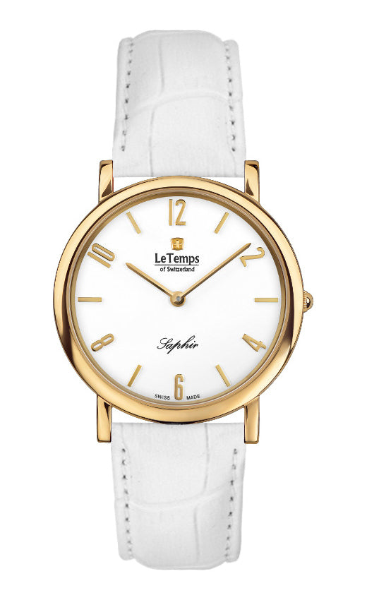 Zafira Slim Unisex Uhr mit vergoldetem Lederarmband – Saphirglas