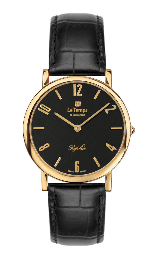 Zafira Slim Unisex Uhr mit vergoldetem Lederarmband – Saphirglas
