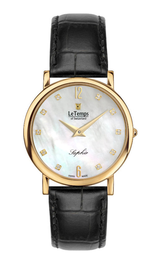 Zafira Slim Unisex Uhr mit vergoldetem Lederarmband – Saphirglas