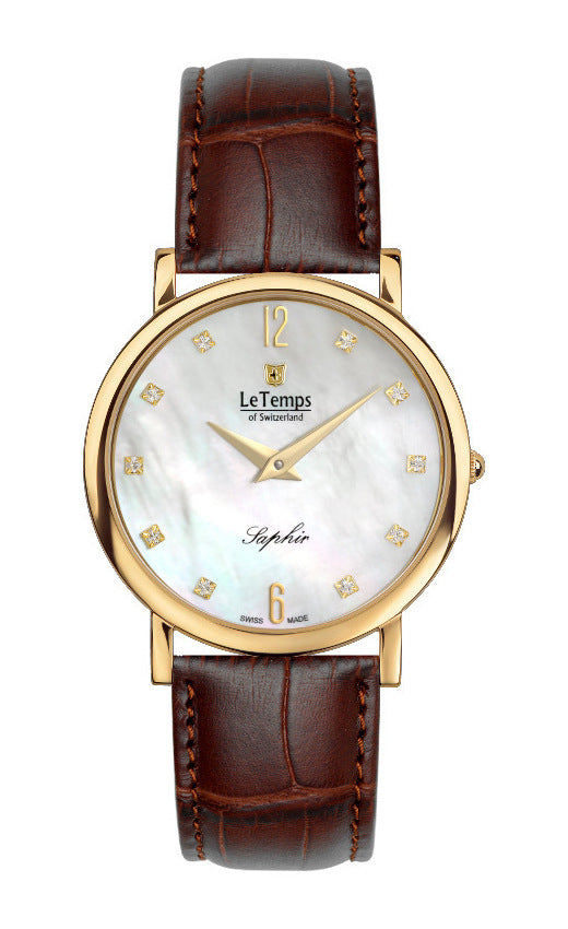 Zafira Slim Unisex Uhr mit vergoldetem Lederarmband – Saphirglas