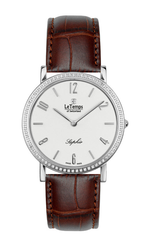 Zafira Slim Swarovski Unisex Uhr mit silbernem Lederarmband – Saphirglas