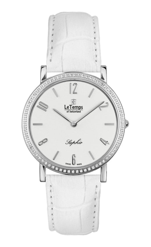 Zafira Slim Swarovski Unisex Uhr mit silbernem Lederarmband – Saphirglas