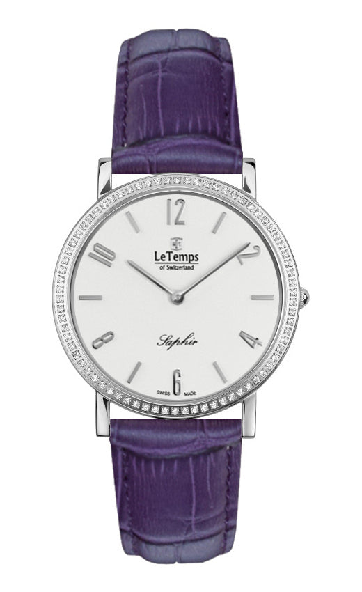 Zafira Slim Swarovski Unisex Uhr mit silbernem Lederarmband – Saphirglas