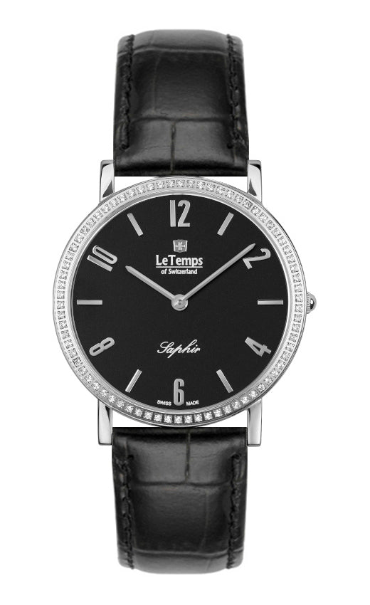 Zafira Slim Swarovski Unisex Uhr mit silbernem Lederarmband – Saphirglas