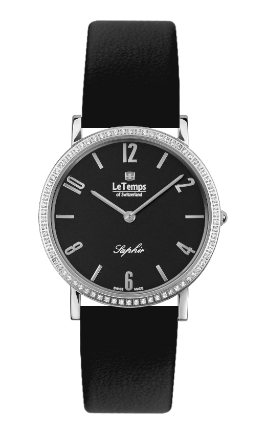 Zafira Slim Swarovski Unisex Uhr mit silbernem Lederarmband – Saphirglas