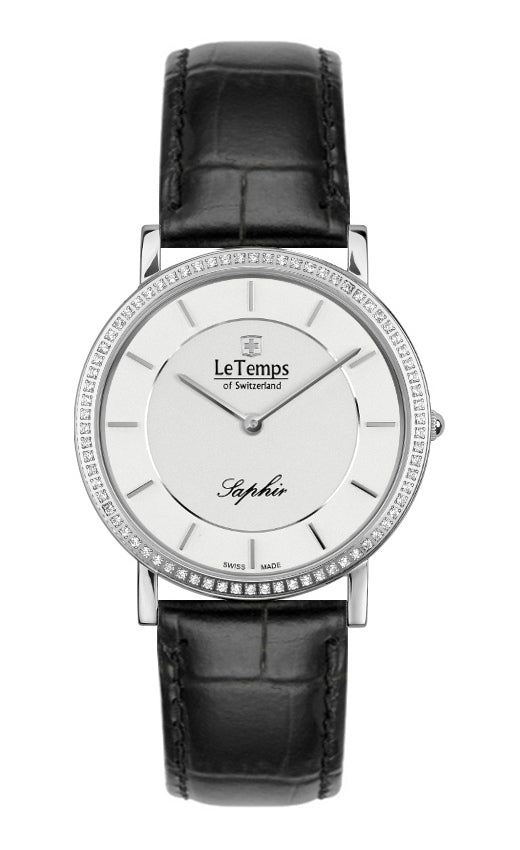 Zafira Slim Swarovski Unisex Uhr mit silbernem Lederarmband – Saphirglas