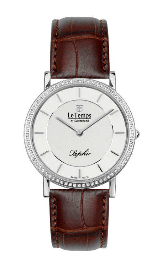 Zafira Slim Swarovski Unisex Uhr mit silbernem Lederarmband – Saphirglas
