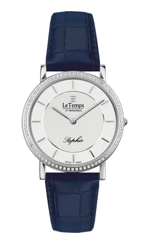 Zafira Slim Swarovski Unisex Uhr mit silbernem Lederarmband – Saphirglas