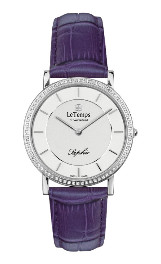 Zafira Slim Swarovski Unisex Uhr mit silbernem Lederarmband – Saphirglas