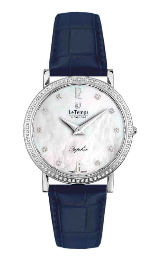 Zafira Slim Swarovski Unisex Uhr mit silbernem Lederarmband – Saphirglas