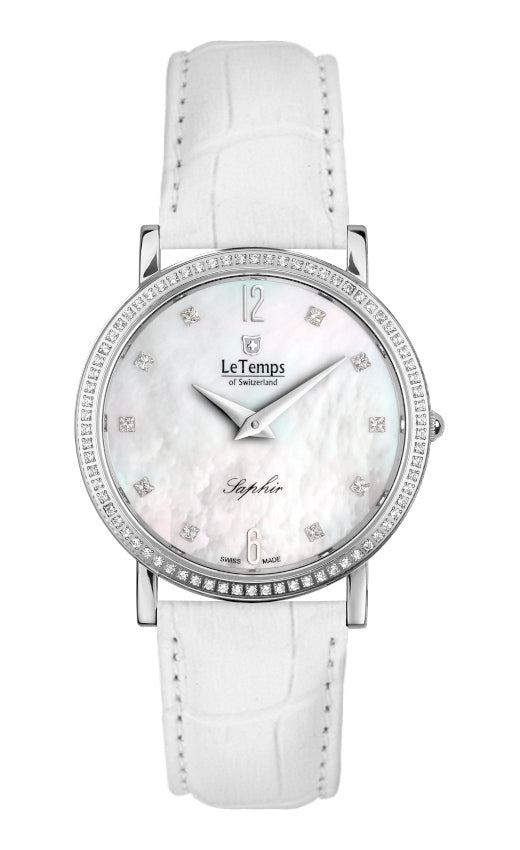 Zafira Slim Swarovski Unisex Uhr mit silbernem Lederarmband – Saphirglas