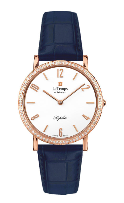 Zafira Slim Swarovski Unisex Uhr mit dunkelblauem Lederarmband