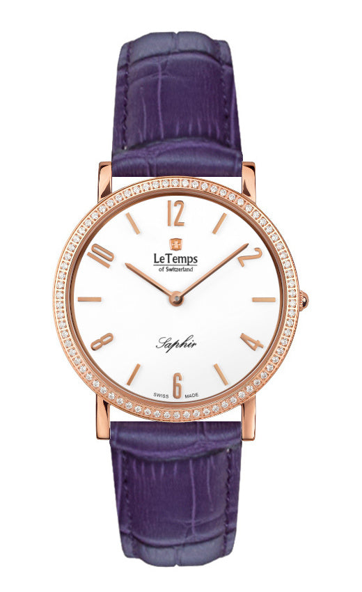Zafira Slim Swarovski Unisex Uhr mit goldenem Lederarmband – Saphirglas