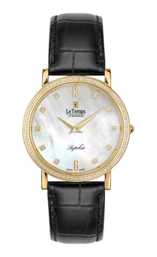 Zafira Slim Swarovski Unisex Uhr mit schwarzem Lederarmband – Saphirglas