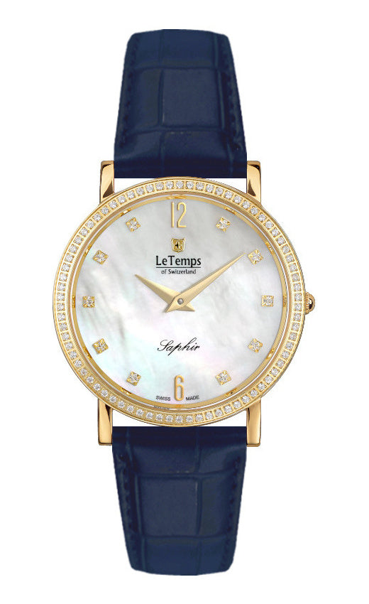 Zafira Slim Swarovski Unisex Uhr mit dunkelblauem Lederarmband