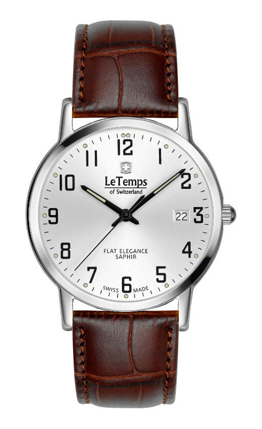 Flat Elegance Gent Herrenuhr mit braunem Lederarmband – Saphirglas