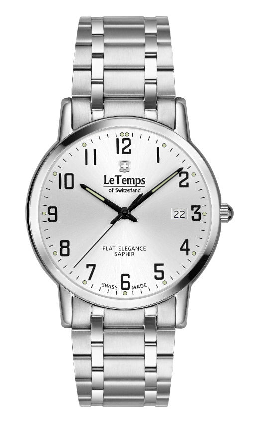 Flat Elegance Gent Herrenuhr mit silbernem Edelstahlarmband – Saphirglas