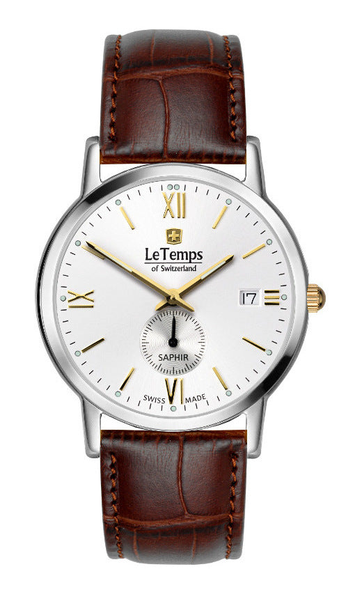 Flat Elegance Gent Herrenuhr mit braunem Lederarmband – Saphirglas
