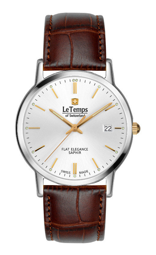Flat Elegance Gent Herrenuhr mit braunem Lederarmband – Saphirglas