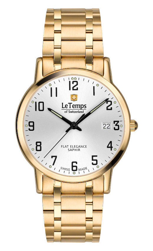 Flat Elegance Gent Herrenuhr mit vergoldetem Edelstahlarmband