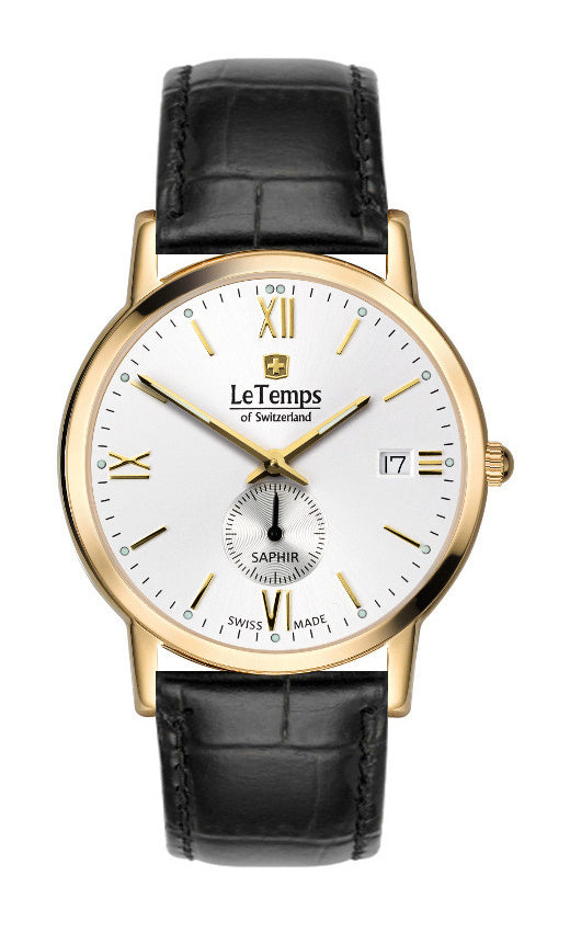 Flat Elegance Gent Herrenuhr mit schwarzem Lederarmband – Saphirglas