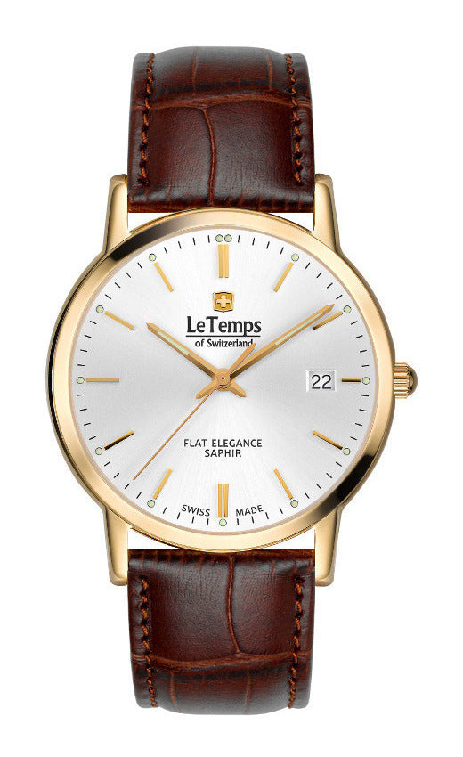 Flat Elegance Gent Herrenuhr mit braunem Lederarmband – Saphirglas