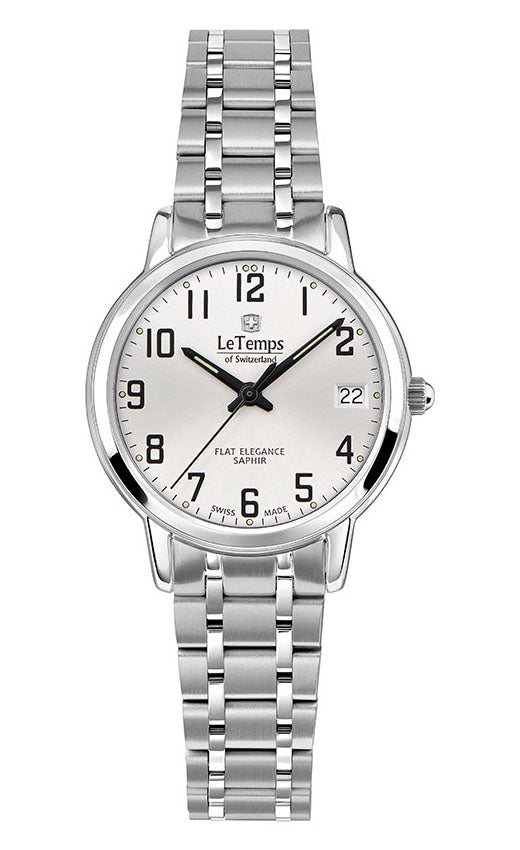 Flat Elegance Lady Damenuhr mit silbernem Edelstahlarmband – Saphirglas