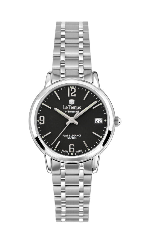 Flat Elegance Lady Damenuhr mit silbernem Edelstahlarmband – Saphirglas