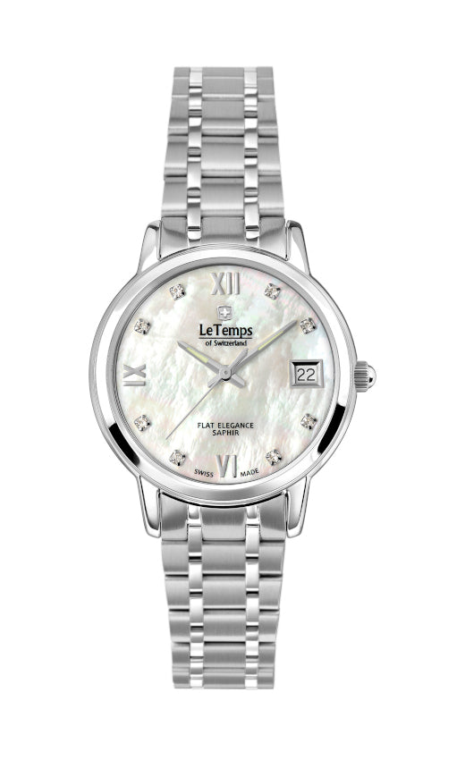 Flat Elegance Lady Damenuhr mit silbernem Edelstahlarmband – Saphirglas