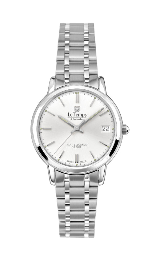 Flat Elegance Lady Damenuhr mit silbernem Edelstahlarmband – Saphirglas