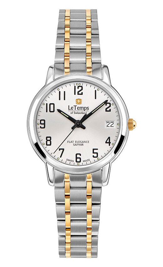 Flat Elegance Lady Damenuhr mit vergoldetem Edelstahlarmband – Saphirglas