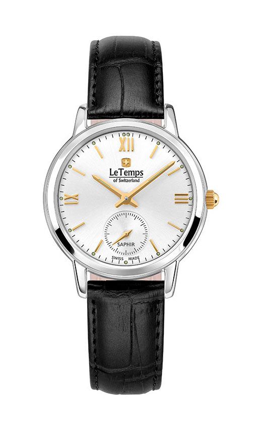 Flat Elegance Lady Damenuhr mit schwarzem Lederarmband – Saphirglas