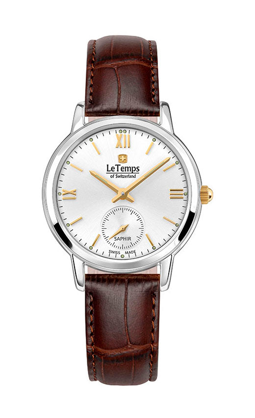 Flat Elegance Lady Damenuhr mit braunem Lederarmband – Saphirglas