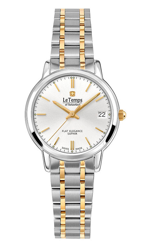 Flat Elegance Lady Damenuhr mit vergoldetem Edelstahlarmband – Saphirglas