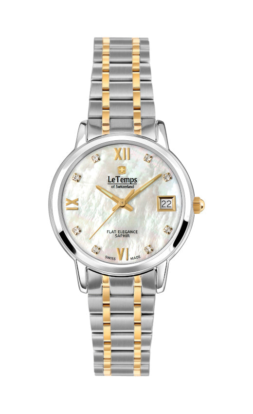 Flat Elegance Lady Damenuhr mit vergoldetem Edelstahlarmband – Saphirglas