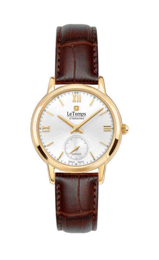 Flat Elegance Lady Damenuhr mit braunem Lederarmband – Saphirglas